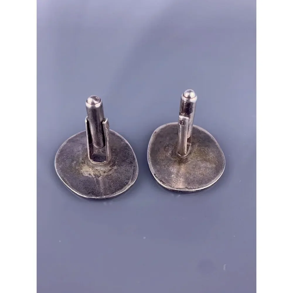 Large Brutalist Sterling Silver Cufflinks Spots Dots Statement Modernist Vintage